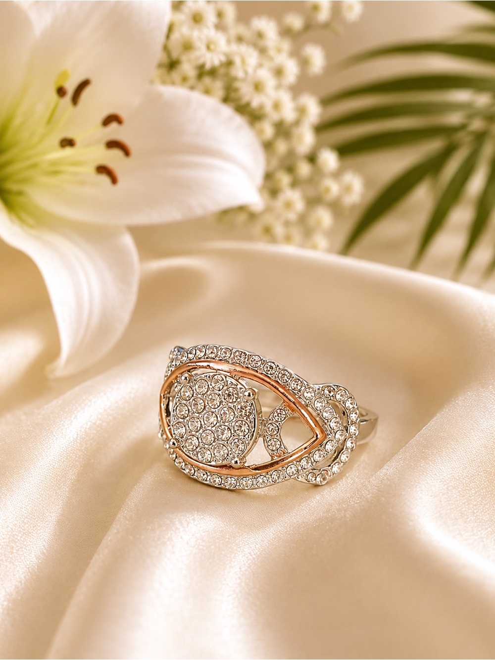 🇨🇦Canada Day Blowout Sale! Crystal Pavé Rose Gold & Silver Statement Ring